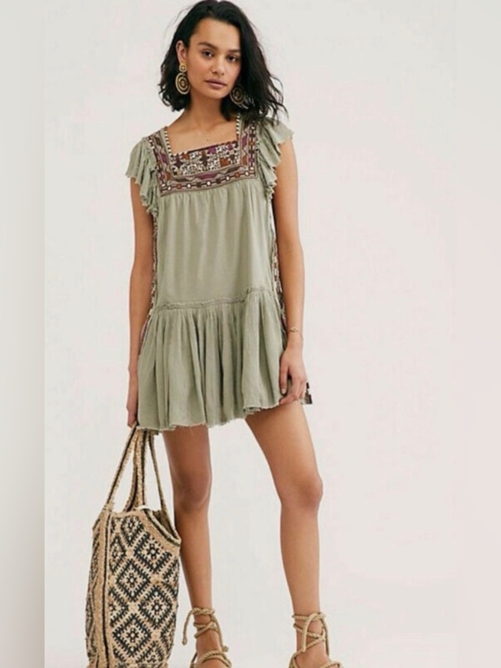 Free People Day Glow Mini Dress- Spanish Moss